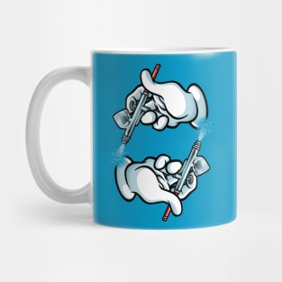 Cartoon hands and airbrush Mug